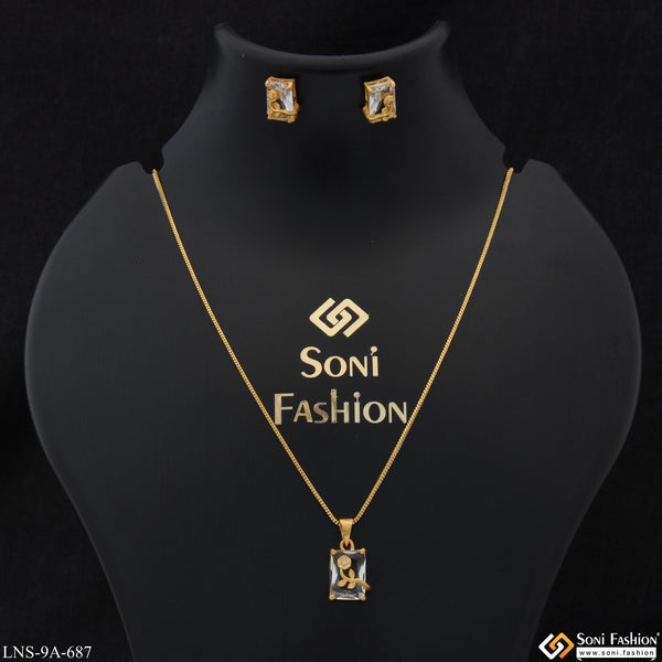 White Stone Decorative Design Gold Plated Necklace Set for Ladies - Style A687