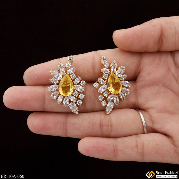 Yellow Stone with Diamond Chic Design Gold Plated Earrings for Ladies - Style A060