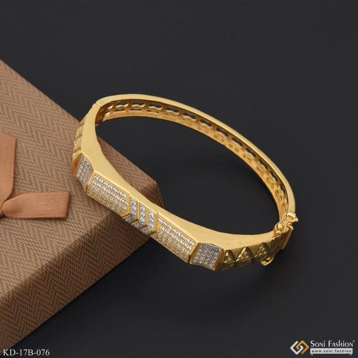 Gold bangle with diamonds - Arrow with Diamond Latest Design High-Quality Gold Plated Kada for Men