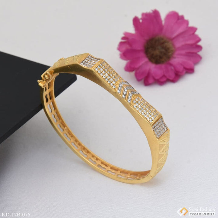 Gold Bang Bracelet with Diamonds - Arrow with Diamond Latest Design High-Quality Gold Plated Kada for Men