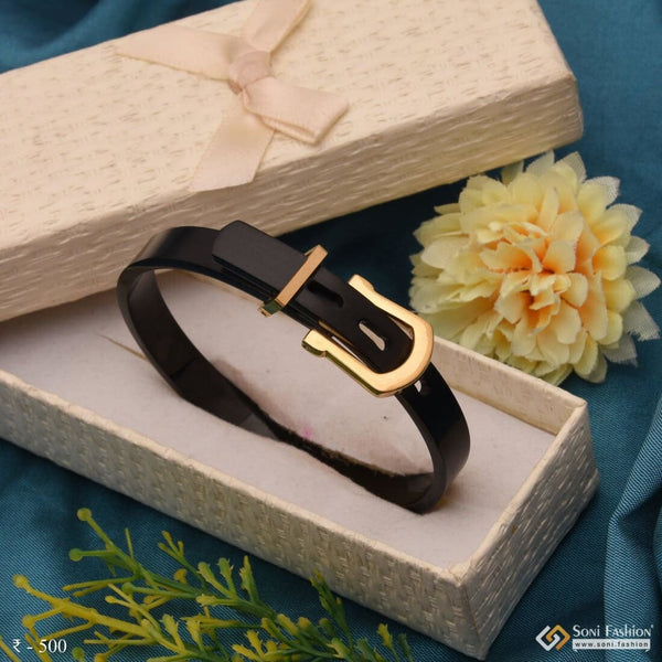 Black Belt Bracelet Kada Distinctive Design Gold Plated