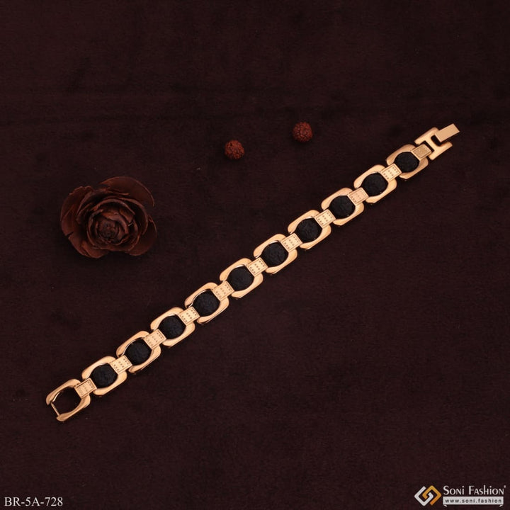 Black Rudraksha and rose chain bracelet - Premium High Durable Gold Plated Style A728