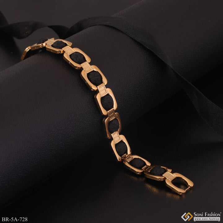 Premium High Durable Gold Plated Looser Bracelet With Black Rudraksha - Style A728