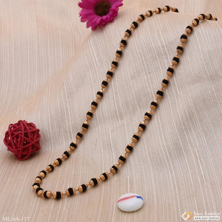 Black Samll Unique Design Gold Plated Rudraksha Mala -