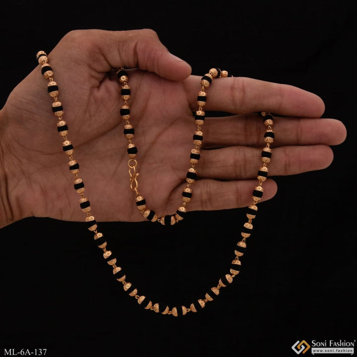 Black Samll Unique Design Gold Plated Rudraksha Mala -