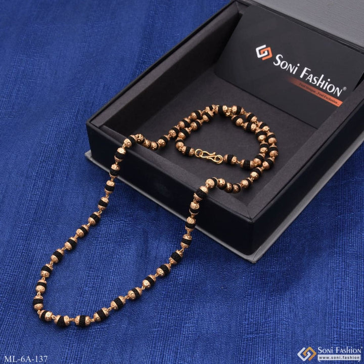 Black Samll Unique Design Gold Plated Rudraksha Mala -