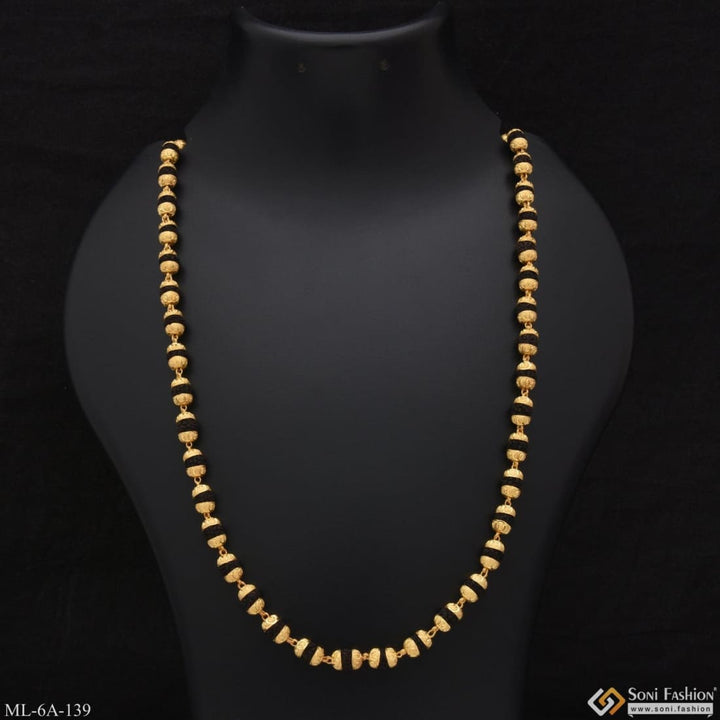 Black Sophisticated Design Gold Plated Rudraksha Mala