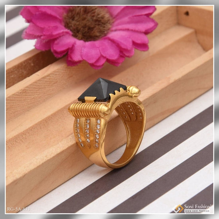 Black stone with diamond delicate design gold plated ring