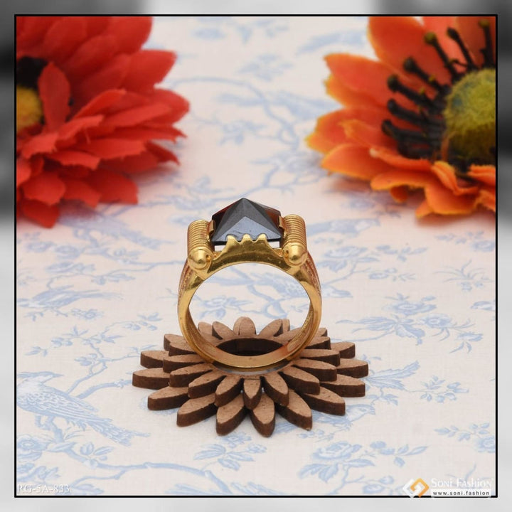 Black stone with diamond delicate design gold plated ring