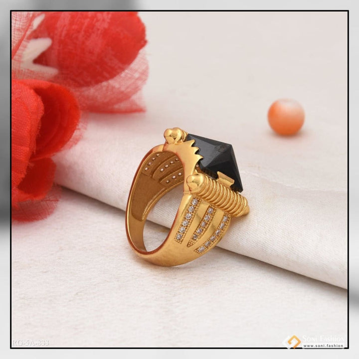 Black stone with diamond delicate design gold plated ring