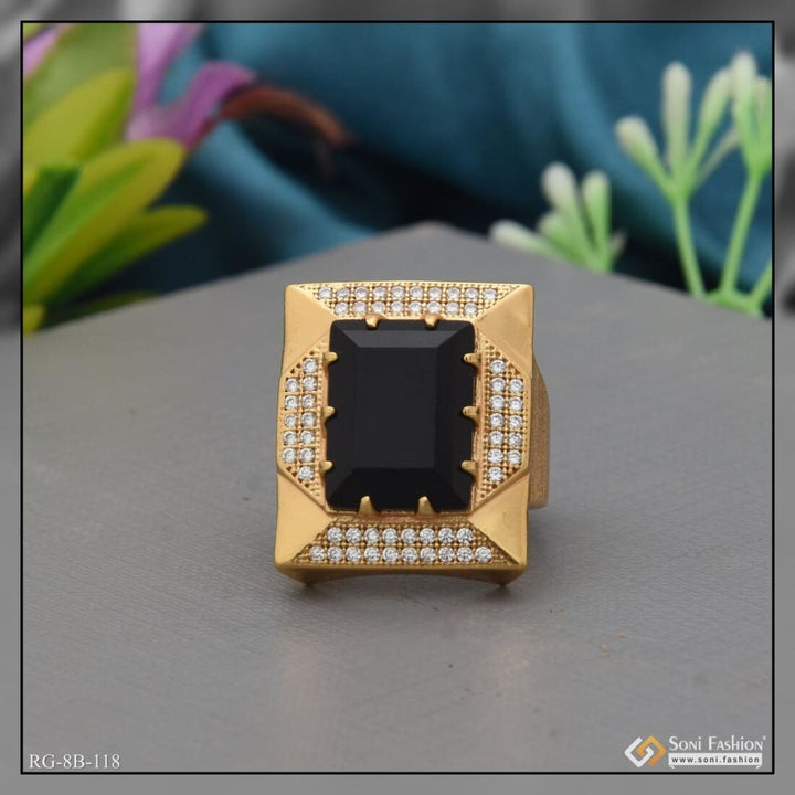 Black Stone With Diamond Fashionable Design Gold Plated