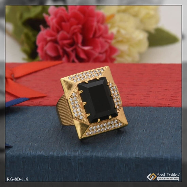 Black Stone With Diamond Fashionable Design Gold Plated