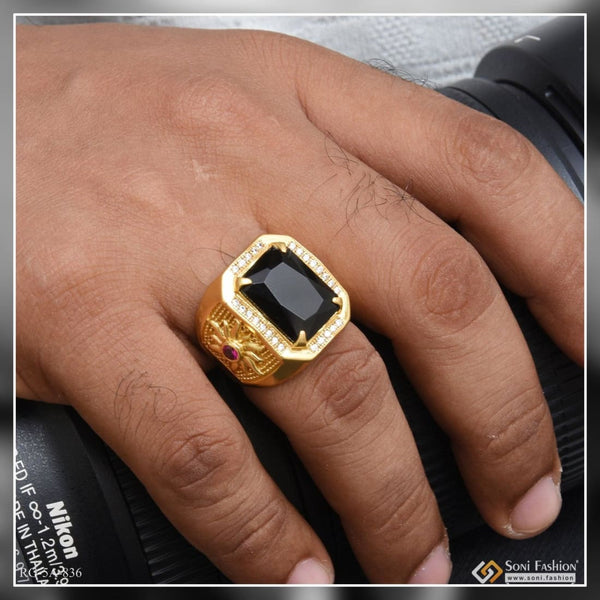 Black stone with diamond fashionable design gold plated ring