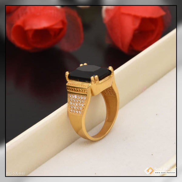 Black stone with diamond fashionable design gold plated ring