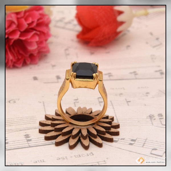 Black stone with diamond fashionable design gold plated ring