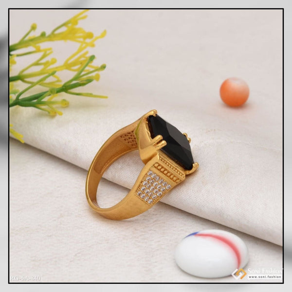 Black stone with diamond fashionable design gold plated ring