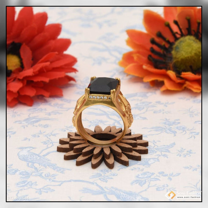 Black stone with diamond glamorous design gold plated ring