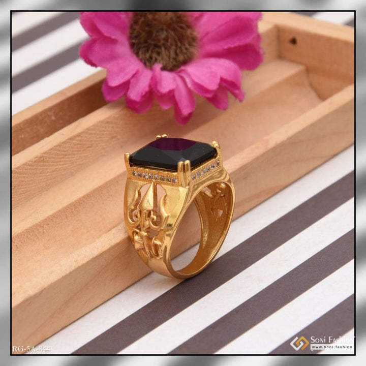 Black stone with diamond glamorous design gold plated ring