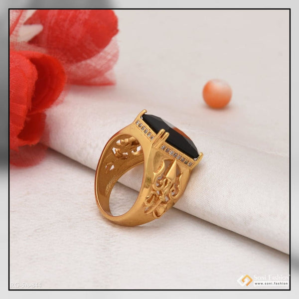 Black stone with diamond glamorous design gold plated ring