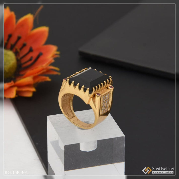 Black stone with diamond gorgeous design gold plated ring