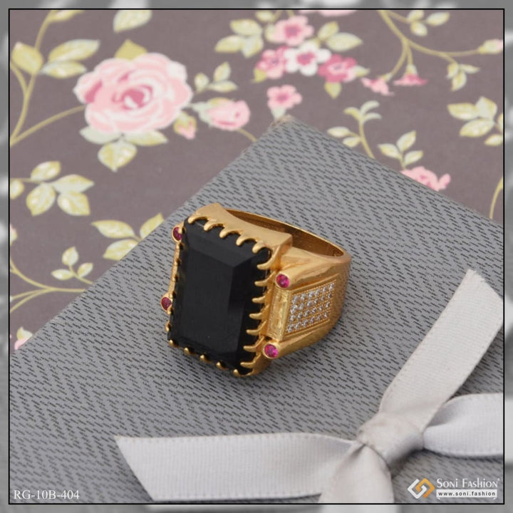 Black stone with diamond gorgeous design gold plated ring