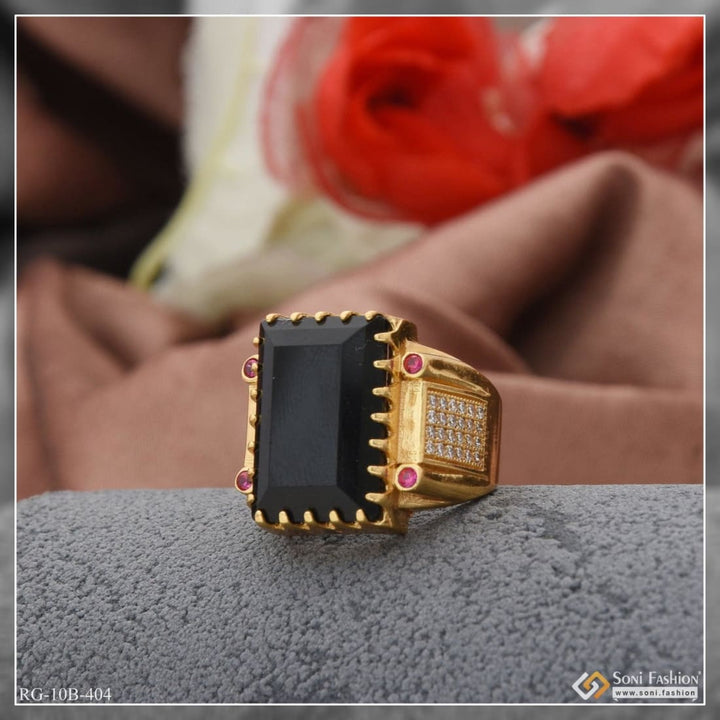 Black stone with diamond gorgeous design gold plated ring