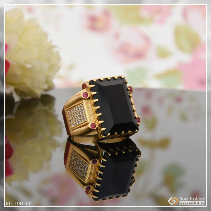 Black stone with diamond gorgeous design gold plated ring