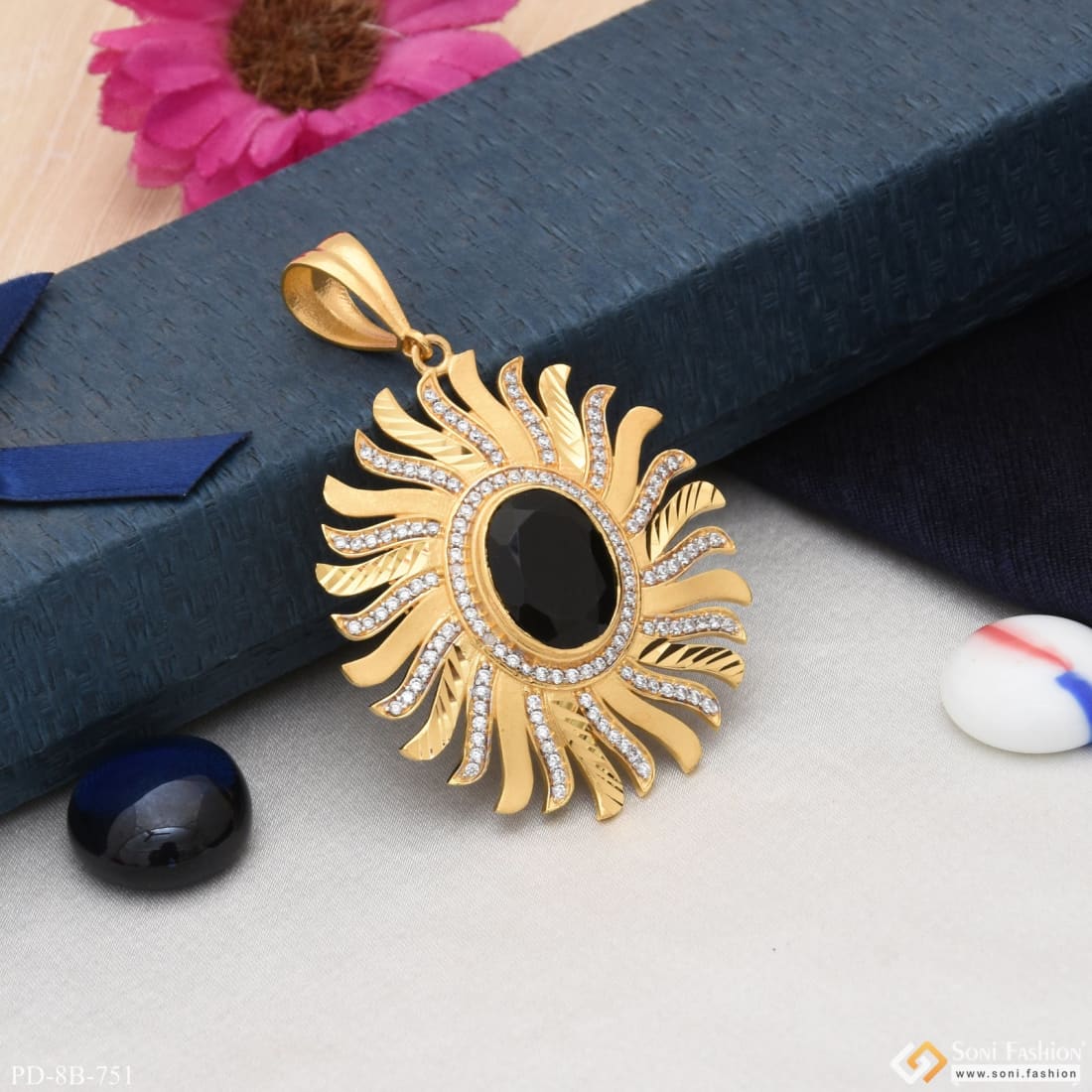 Gold pendant with hot sale black stone