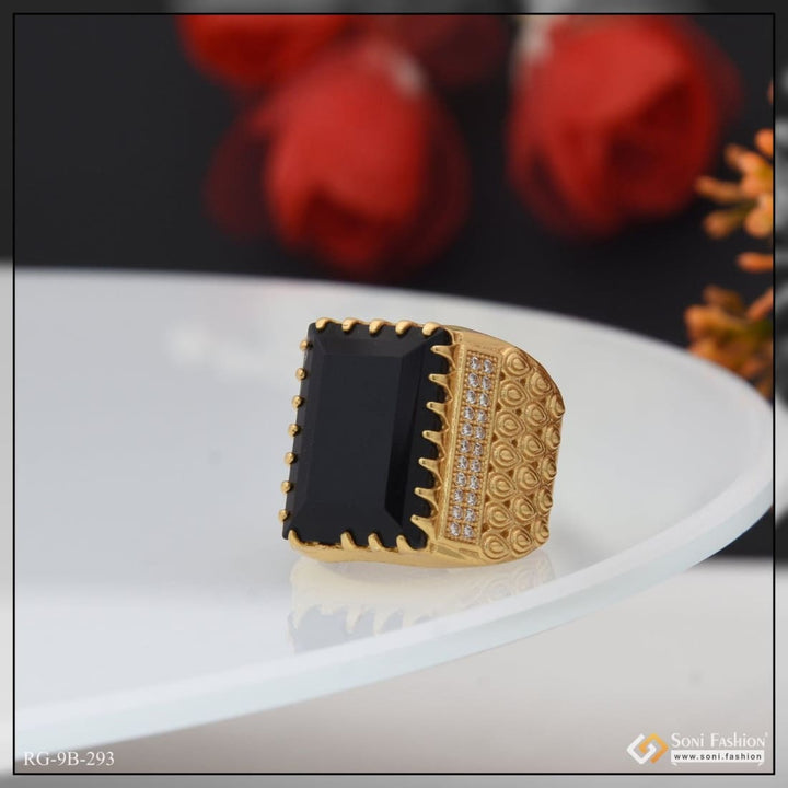 Black stone with diamond sophisticated design gold plated