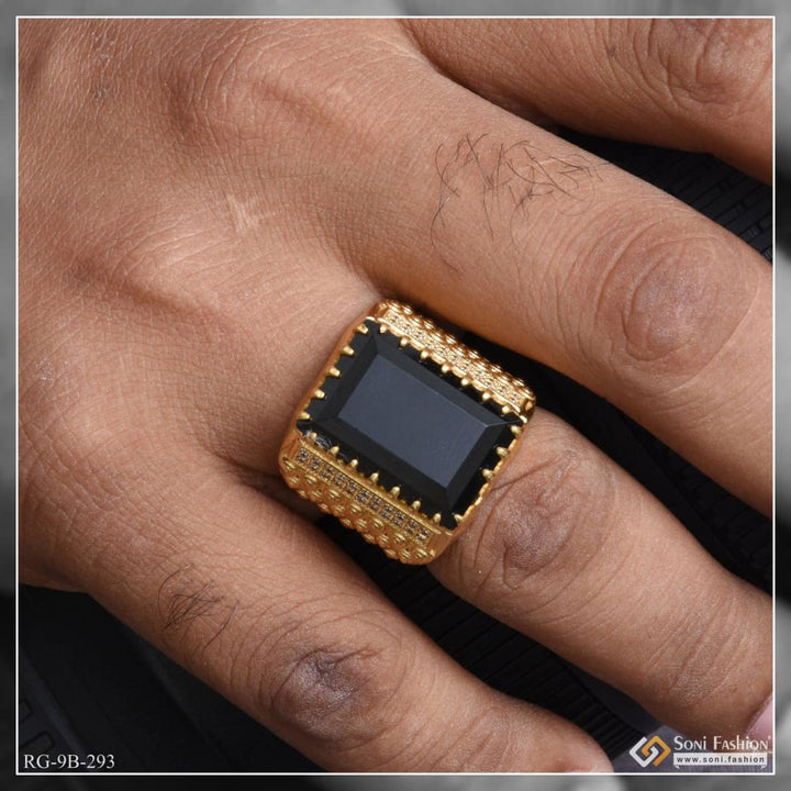 Black stone with diamond sophisticated design gold plated