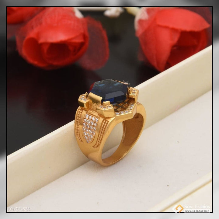 Blue Hexagon Stone Attention-getting Design Gold Plated