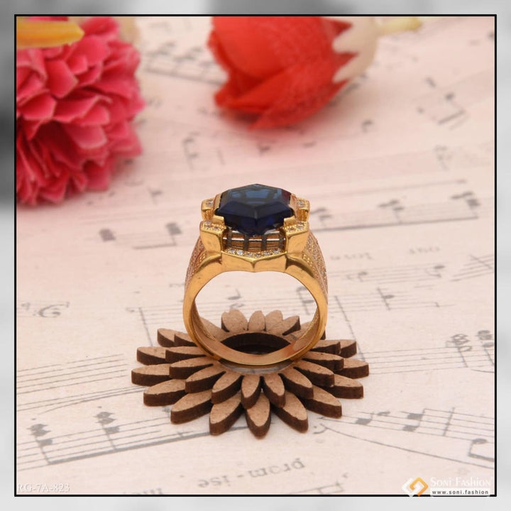 Blue Hexagon Stone Attention-getting Design Gold Plated