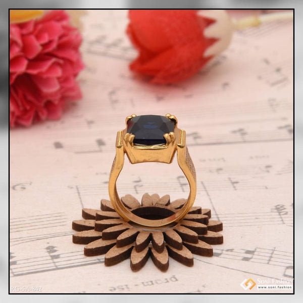 Blue stone with diamond fashionable design gold plated ring