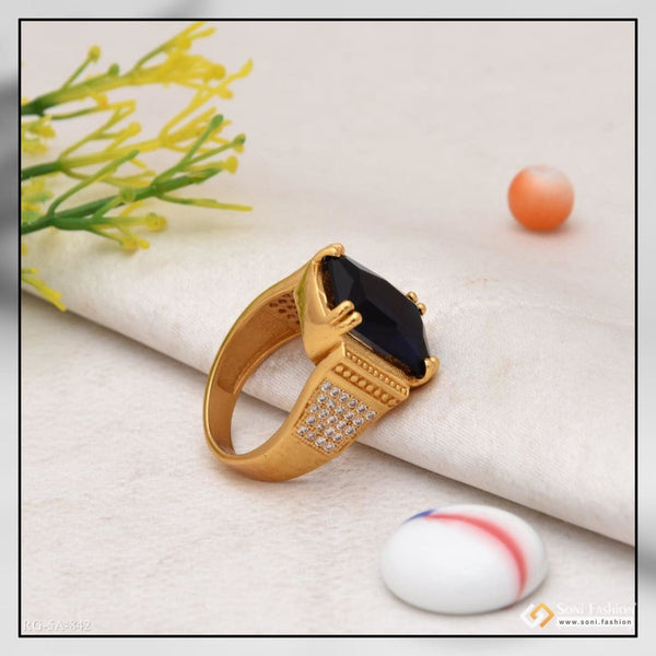 Blue stone with diamond fashionable design gold plated ring