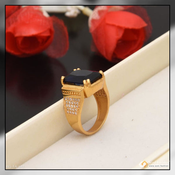 Blue stone with diamond fashionable design gold plated ring