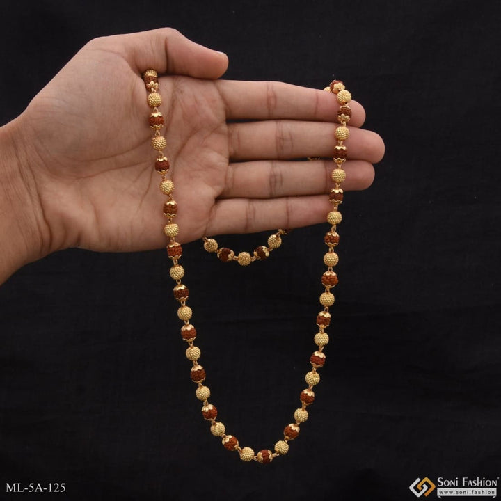 Casual Design Gold Plated Goden Ball & Brown Rudraksha Mala