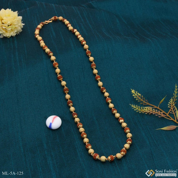 Casual Design Gold Plated Goden Ball & Brown Rudraksha Mala