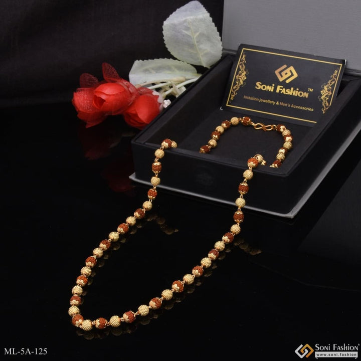 Casual Design Gold Plated Goden Ball & Brown Rudraksha Mala