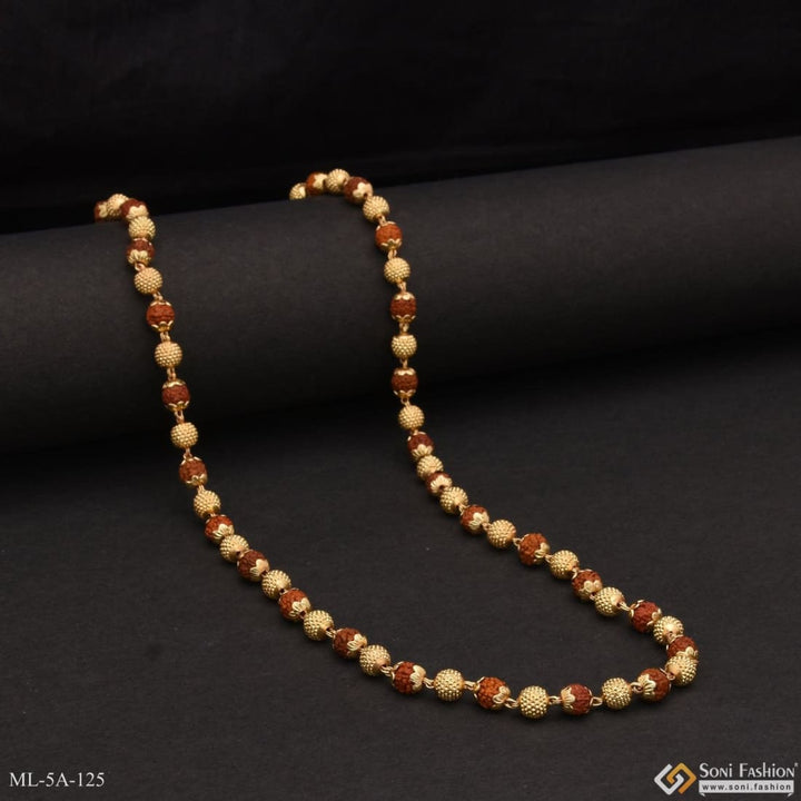 Casual Design Gold Plated Goden Ball & Brown Rudraksha Mala