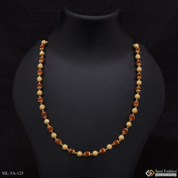 Casual Design Gold Plated Goden Ball & Brown Rudraksha Mala