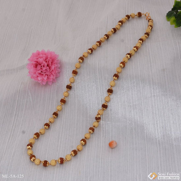 Casual Design Gold Plated Goden Ball & Brown Rudraksha Mala