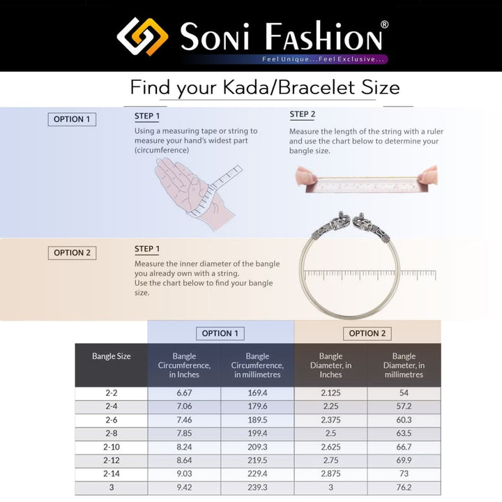 Premium Grade Quality Gold Plated Punjabi Kada Size Diagram - Style B080