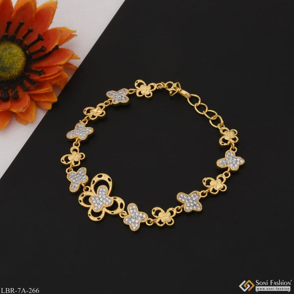 Chic Design With Diamond Unique Gold Plated Bracelet For