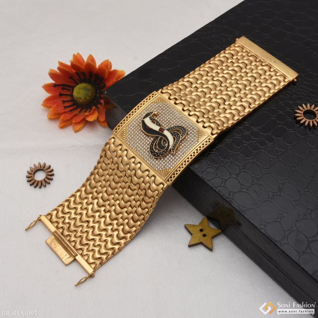 Cute Design Big Size Goga Maharaj Logo With Diamond Gold Plated Bracelet -  Style A093 at Rs 4500.00 | Gold Plated Bracelet | ID: 24683753948