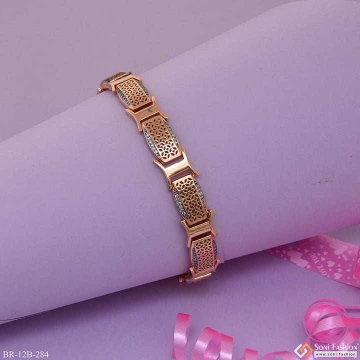 Rose gold bracelet with green and pink stone - Decorative Design With Diamond Best Quality Rose Gold Bracelet