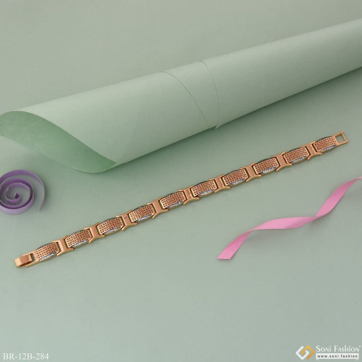 Rose gold bracelet with pink ribbon and roll of paper, Decorative Design With Diamond Best Quality Rose Gold Bracelet - Style B284