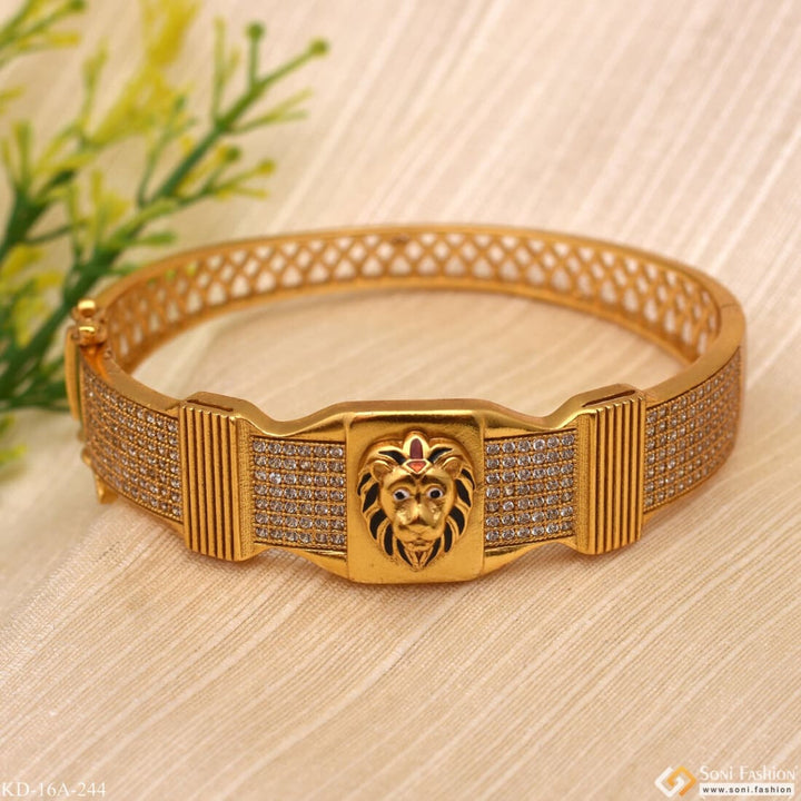 Delight Lion In Attractive Diamond Line Gold Plated Kada