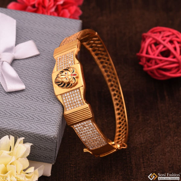 Delight Lion In Attractive Diamond Line Gold Plated Kada