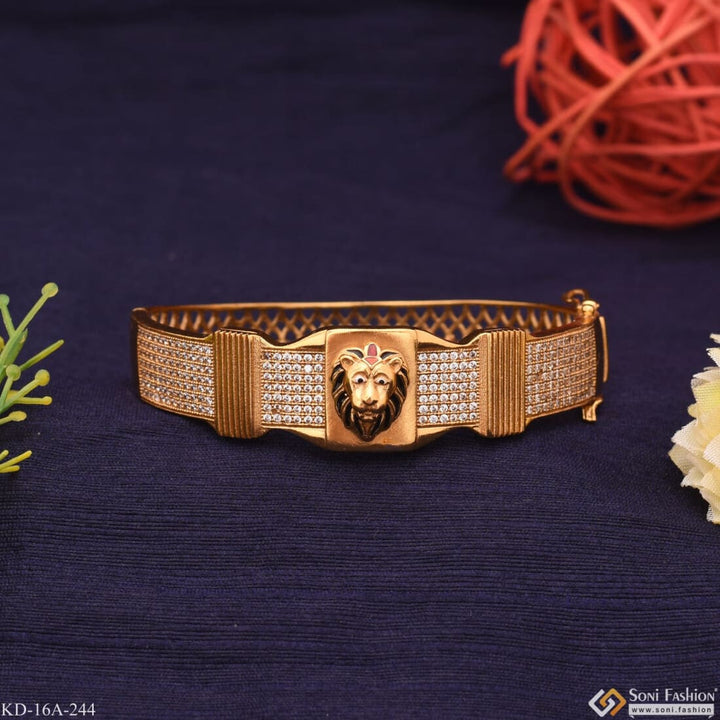 Delight Lion In Attractive Diamond Line Gold Plated Kada