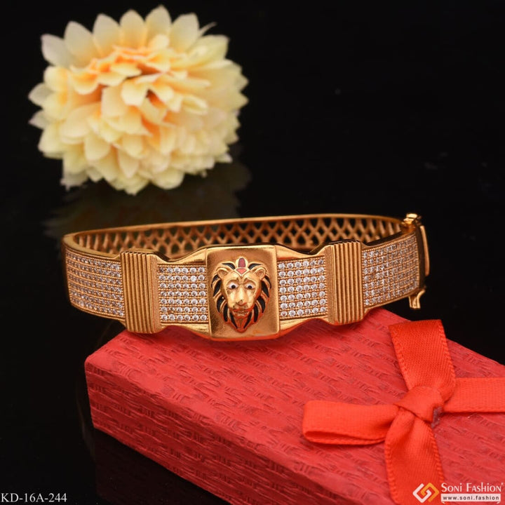 Delight Lion In Attractive Diamond Line Gold Plated Kada